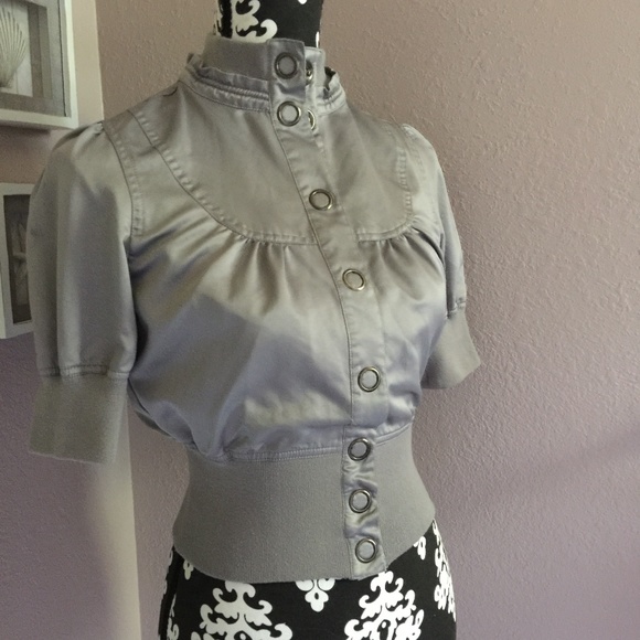 Wet Seal Jackets & Blazers - SOLD WET SEAL Grey Cropped Moto Style Snap Jacket